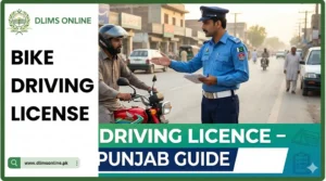 Bike Driving License Punjab. Full Guide for New Riders 6 Punjab Traffic Police officer verifying a motorcyclist’s documents with a Honda CD 70 in background, representing DLIMS bike driving licence guide in Punjab.