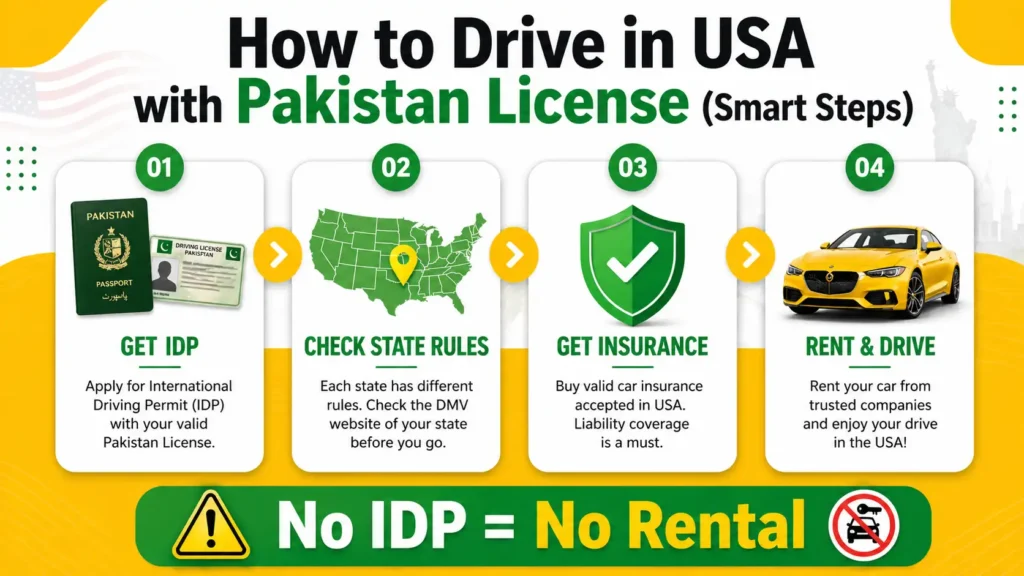 Can You Drive in USA with Pakistan License? (Guide for 2026) 2 can you drive in usa with pakistan license step by step guide drive in usa with pakistan license pakistani license usa rules idp insurance rental