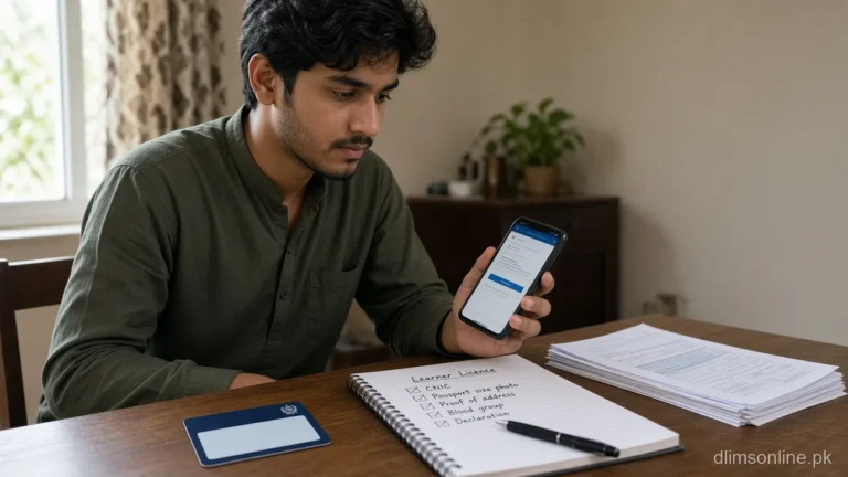 Apply for Learner Licence Punjab 2026 via Dastak 4 Applicant preparing learner licence documents on desk for Dastak apply