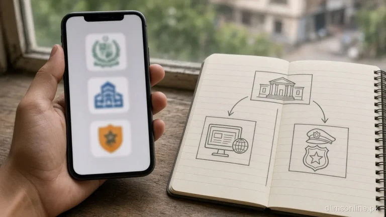 Is DLIMS Online Official? Honest Answer for Dastak Applicants (2026) 7 Phone and notebook comparing Dastak DLIMS and traffic app paths
