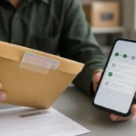 Driving licence card courier dispatch envelope and tracking slip