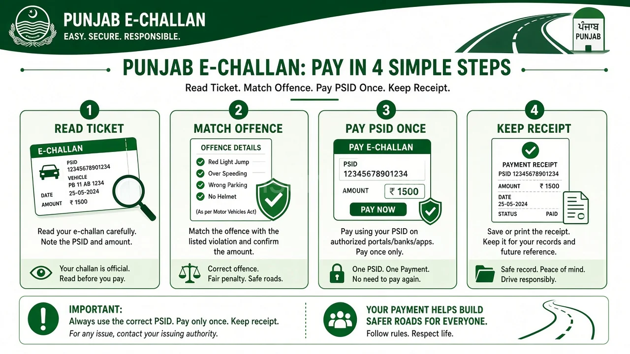 Infographic steps to check and pay Punjab e-challan online safely Infographic steps to check and pay Punjab e-challan online safely