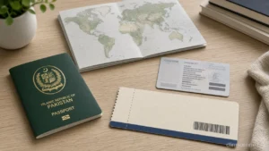 Passport and domestic licence on desk for International Driving Permit planning