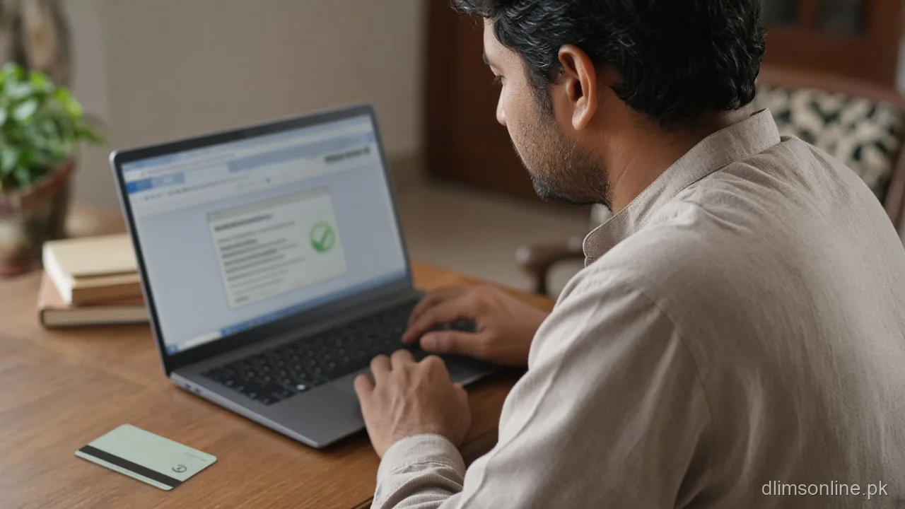 Driving License Check Punjab Pakistan 2 Adult checking Punjab driving licence status on laptop