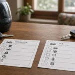 Motorcycle helmet and car key comparing licence categories in Punjab