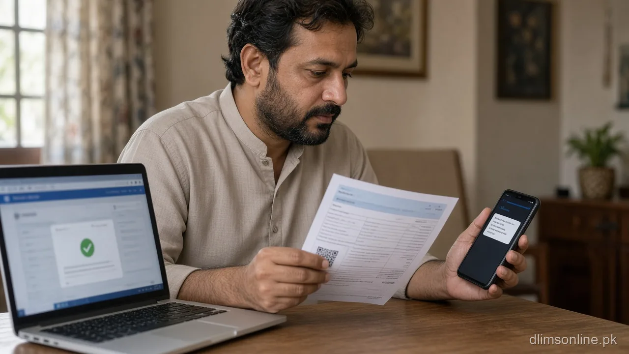 Applicant comparing PSID slip with Dastak payment status on screen Applicant comparing PSID slip with Dastak payment status on screen