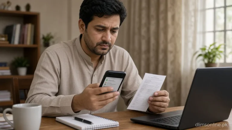 PSID Pending But Money Deducted Punjab 2026: What To Do 1 Person reviewing PSID payment slip and SMS for Pakistan dues