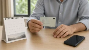 Driver renewing Punjab licence with card and calendar on desk