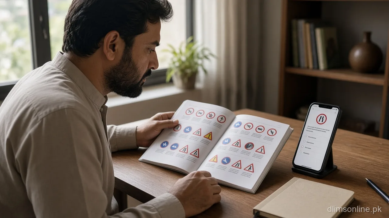 Driving Licence Theory Test Punjab | Test Day Guide 1 Applicant studying traffic signs for Punjab driving license theory test